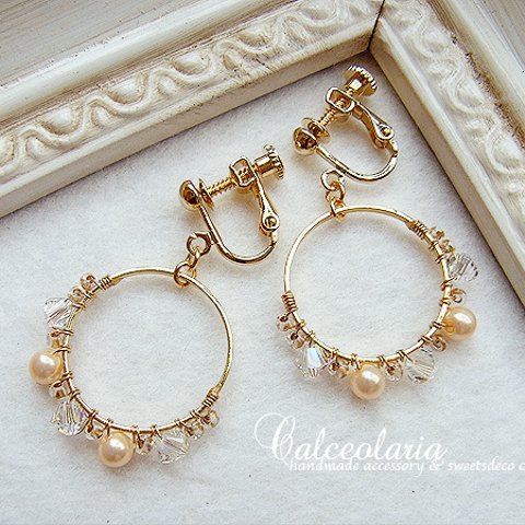 shining glory* スワロ＆シルキーパールのフープイヤリング (ピアス) small