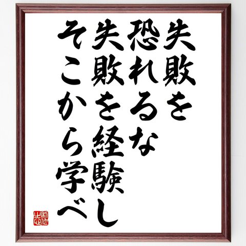 名言「失敗を恐れるな、失敗を経験し、そこから学べ」額付き書道色紙／受注後直筆（V4833）