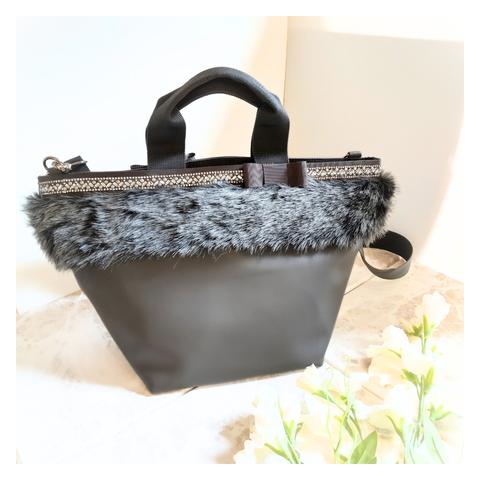 pave far bag  合皮チャコール×グレーミックス木馬ファー♡ショルダー付き