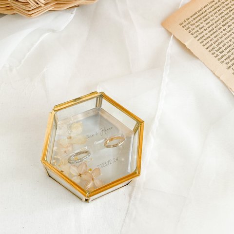 リングピロー　🎈　ミナヅキ　紫陽花　ゴールド　ガラスケース