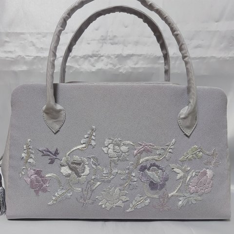 花唐草の日本刺繍　利休バッグ