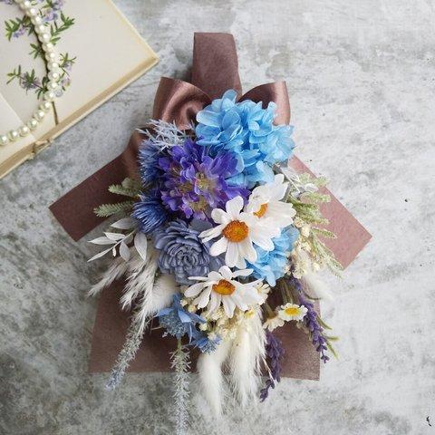 Swag bouquet ＜bleu ciel＞＊春スワッグ＊ブルースワッグ＊母の日＊スプリングスワッグ＊フラワーギフト母の日＊母の日花＊結婚祝い＊母の日スワッグ＊玄関＊母の日ブーケ＊母の日ギフト