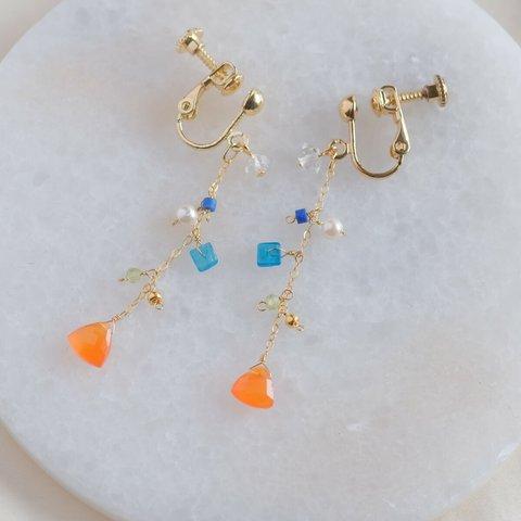 partý poppari earring：カーネリアン×ハーキマーダイヤモンド×アパタイト　天然石ピアス・イヤリング