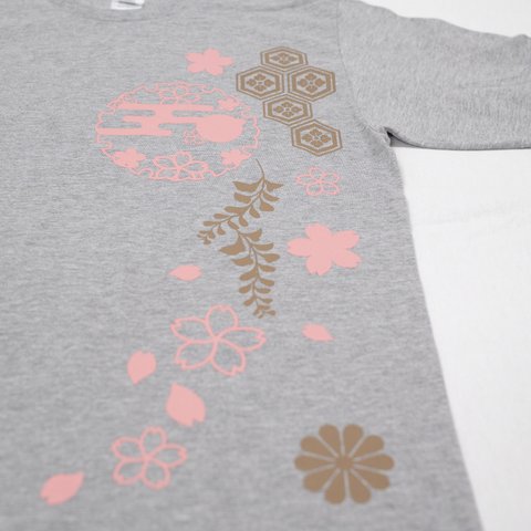 和柄Tシャツ（半袖・薄墨）桜・紋 Mサイズ