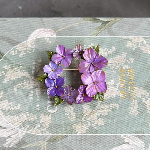 紫陽花リースブローチ パープル