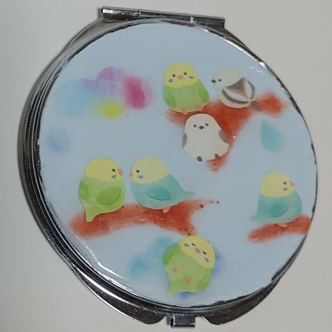 【ハンドメイド】コンパクトミラー 小鳥