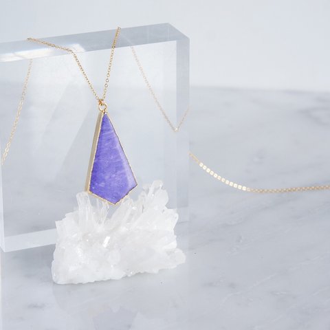   【14KGF】Long Necklace,Kite-Shaped Charoite Quartz 