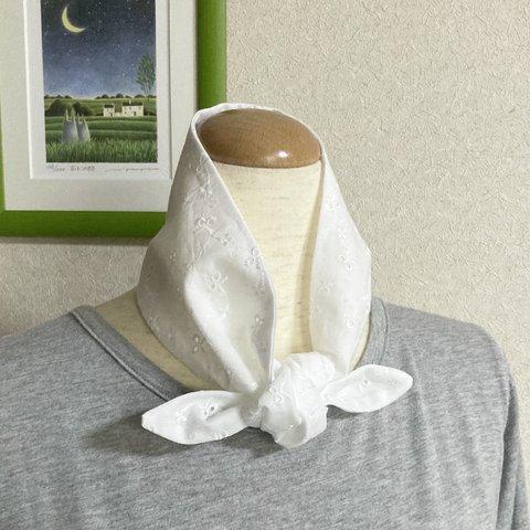 総刺繍レース（ホワイトリボン柄）のネックスカーク（ネッククーラー）長さと保冷剤ポケット有無選択可