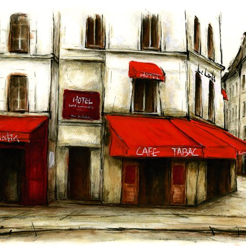 風景画 パリ 版画「カルチェラタンの街角」