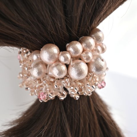 pinkgold×pink Cotton pearl＊シュシュ