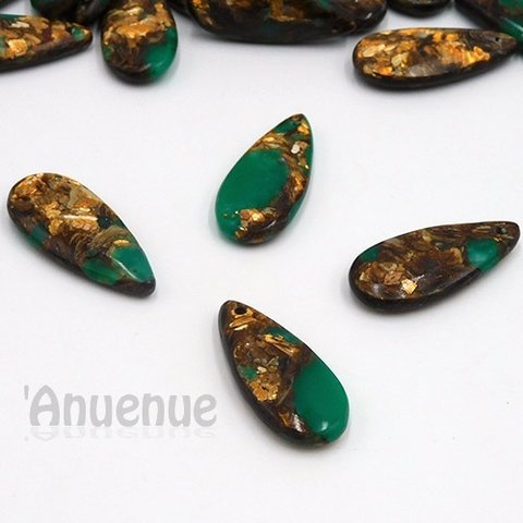 Gold Copper Stone & Regalite チャーム (小/Deep Green）35x15.5mm　１個