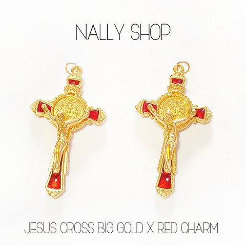 【2個】再入荷！Jesus Cross Big Charm (Gold×Red)【MS0163】