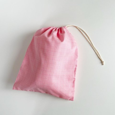 CHECK&STRIPE コットンチェック 片紐巾着（ピンク）