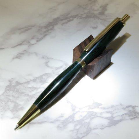 エボナイトで作った手作りシャープペン　マーブルグリーン
