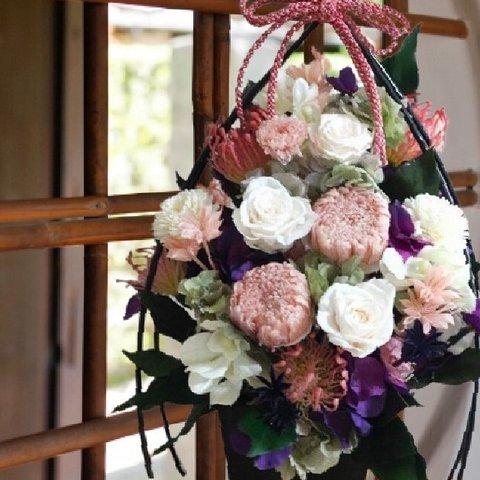 結び鎌倉　シルキーピンク仏花　お供え 菊 四十九日　