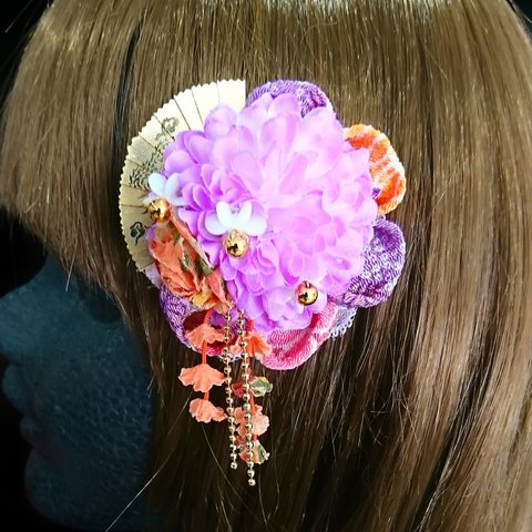 【sale50%off】金扇子とお花のヘアクリップ