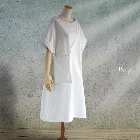 PSNY ジャンパースカート&ワンピース・ホワイト ポシェット １枚で決まる服 かぶるだけで決まる 日本製 AP25