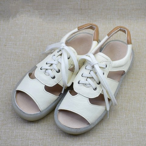 レディースシューズ　本革レザー　靴　手作り　ハンドメイド　天然ゴム 普段　サンダル　履きやすい　柔らかい　ホワイト　SH77　