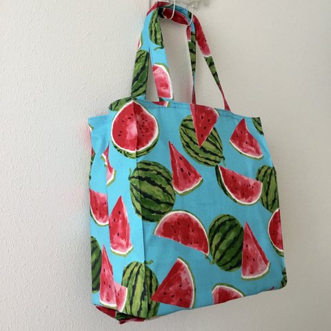 サマーすいかエコバッグ、水彩スイカ　タイト・アンド・タイディ・トートバッグ; Watermelon Watercolor Tight ‘n’ Tidy Tote Bag、エコバッグ、eco bag