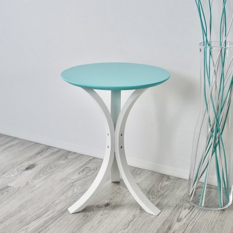 サイドテーブル 木製 カフェテーブル コーヒーテーブル ベッドテーブル 丸テーブル お洒落　水色 白
