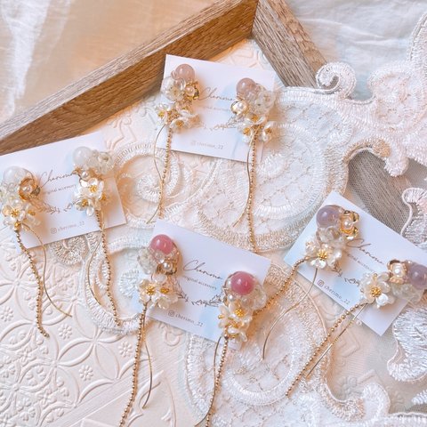 新作♡ゆらゆら フラワー×球体×レジン×ドライフラワー イヤリング ピアス アクセサリー ブライダル 結婚式