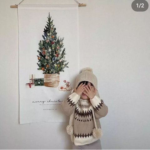 　🎄コットンリネン/クリスマス　タペストリー 48×100