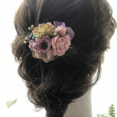 お花ヘアクリップ・ローズ　ピンク　no.1807　髪飾り　卒業式　入学式　結婚式