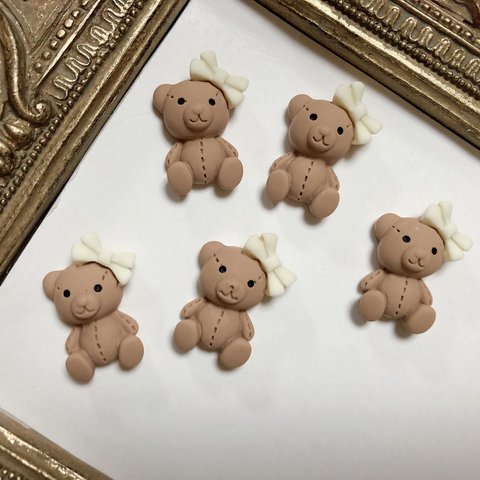 再入荷【3個セット♡】リボンくまちゃんデコパーツ♡樹脂⭐️キッズハンドメイド♡リボンのセンターや♡小物やアクセサリー作りにも♡3点セット