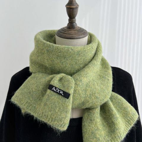 【送料込み】緑のスカーフ 冬の新型 高級感 ショート ニット 毛糸 マフラー