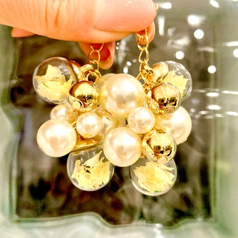 ガラスドーム パール アクセサリーパーツ 花びら入