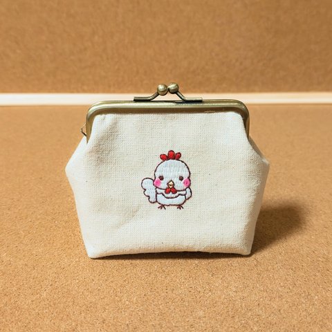 マチ付きがま口～にわとりさん刺繍～　※受注生産