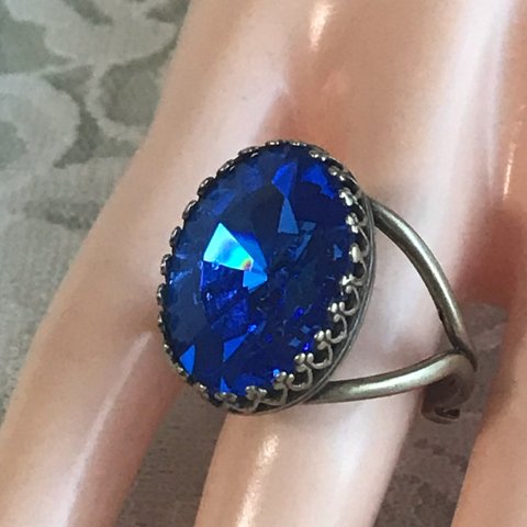 再販・・S1970 ブリリアント サファイア vintage glass ring(８～２２号・アンティークゴールド)