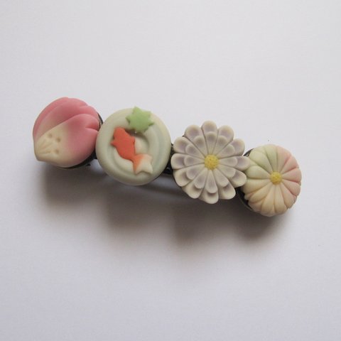 【和菓子風】桜花弁、金魚、菊、手毬菊バレッタ