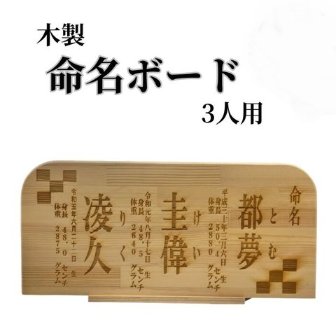 木製 命名書 命名ボード 3人用 赤ちゃん 出産祝い お祝い プレゼント 贈り物 焼きつけ 名入れ ネーム入れ Polilavo ポリラボ