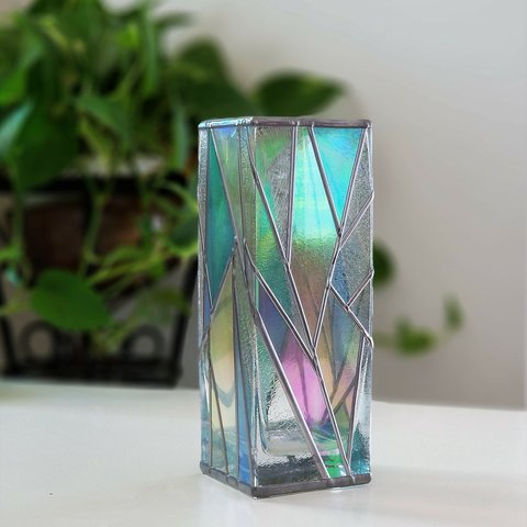 グラスアート角型ガラス花瓶『光のシャワー』