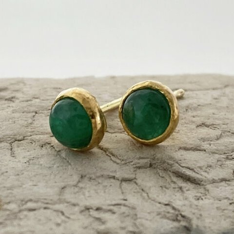 K24 Pure Gold+Emerald 天然エメラルド4mm 純金スタッドピアス