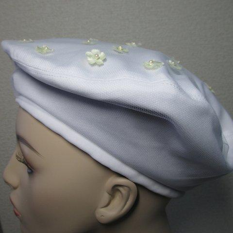 春のお花のベレー帽（ホワイト）
