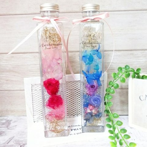 ꕥ( ›ᴗ‹♡)人気♡ハーバリウム 200ml Lサイズ 角ボトル バラのピンク系＆ブルー系♡