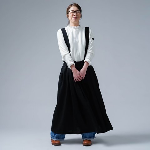 【wafu】リネンジャンパースカート 魅惑のタックがギュン 重ね穿き完全版 /黒色 s020d-bck1