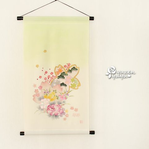 【送料無料】桜に四季の花手描きタペストリー