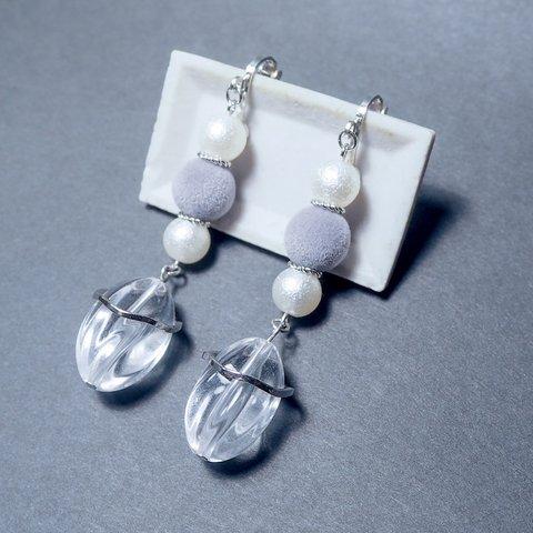 Silver clear earring・異素材