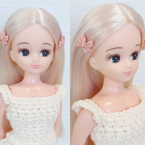 377リカちゃん ヘアピン左右2点セット（リボン・ピンク）●0730