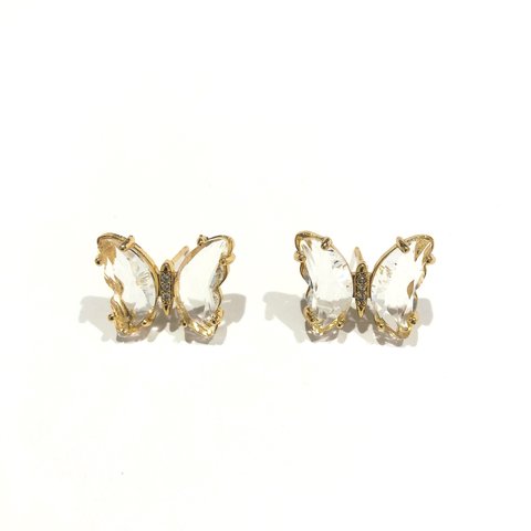 「#6465」ストーン 蝶々 ピアス 金具✴︎2個セット