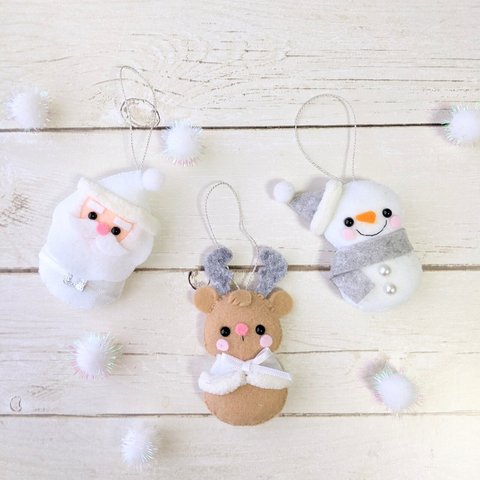 受注生産　クリスマスオーナメント　雪だるま　サンタだるま　トナカイだるま　ホワイトセット