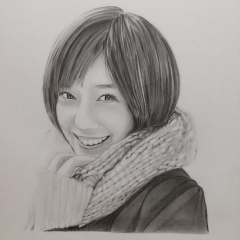 本田翼　鉛筆画　女優　モデル　モノクロ　絵画