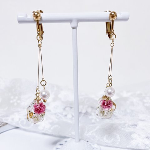  【鉱石 イヤリング ピンク】イヤリング ブランド おしゃれ レディース 花 レジン レジンアクセサリー プレゼント 金属 金属アレルギー