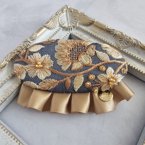 インド刺繍リボンのヘアクリップ　オーバル型