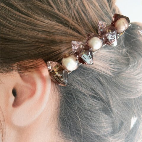 （再販1）鉱石風パール入り　グラデーションレジンヘアクリップ　7.5cm　髪留め