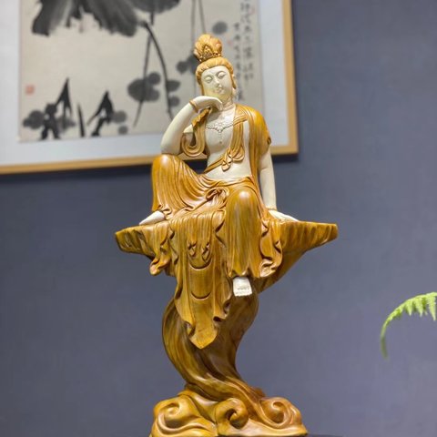 木造木彫  自在観音菩薩  彫刻工芸品  仏教  38*26*69