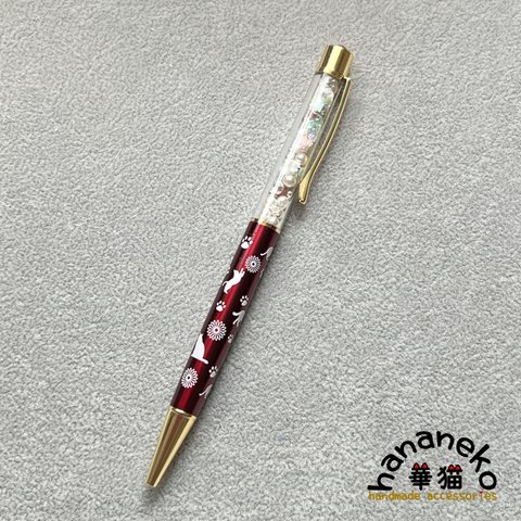 HC5＊薔薇とパールのネコちゃん柄ボールペン